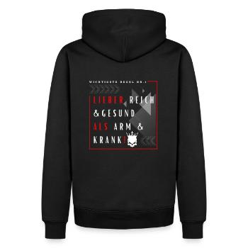 Lieber Reich und Gesund als Arm und Krank Spruch - Männer Premium Bio Hoodie - Schwarz - Hinten - Nico (187cm)