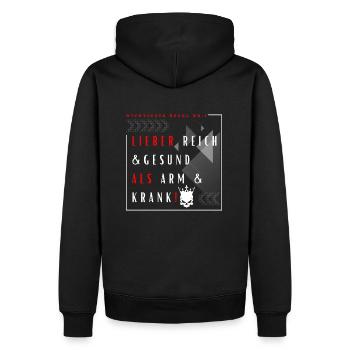 Lieber Reich und Gesund als Arm und Krank Spruch - Männer Premium Bio Hoodie - Schwarz - Hinten - Nico (187cm)