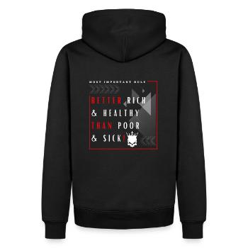 Lieber Reich und Gesund als Arm und Krank Spruch - Männer Premium Bio Hoodie - Schwarz - Hinten - Nico (187cm)