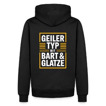 Typ mit Bart und Glatze, Männer Haarausfall Glatze - Männer Premium Bio Hoodie - Schwarz - Hinten - Nico (187cm)