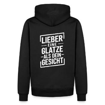 Frisur Glatze Haarausfall, Glatzenträger - Männer Premium Bio Hoodie - Schwarz - Hinten - Nico (187cm)