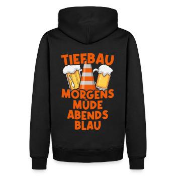 Tiefbau morgens müde abends blau Straßenbau Bau - Männer Premium Bio Hoodie - Schwarz - Hinten - Nico (187cm)