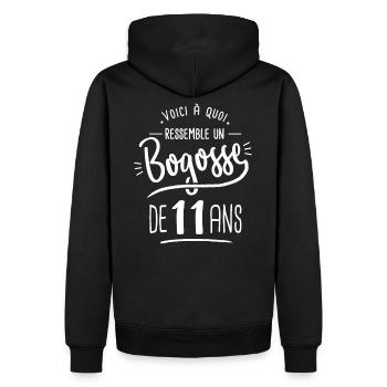 bogosse 11 ans cadeau humour 11e anniversaire - Sweat à capuche Premium bio Homme - noir - Dos - Nico (187cm)