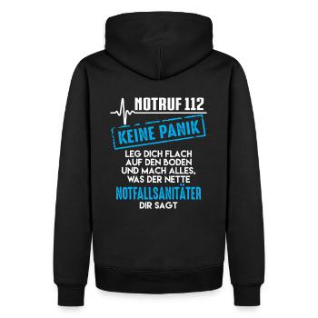 Notruf 112 - Notfallsanitäter - Männer Premium Bio Hoodie - Schwarz - Hinten - Nico (187cm)