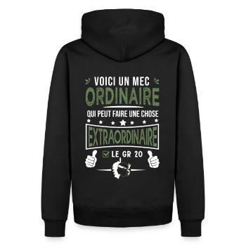 mec ordinaire le GR20 randonnée corse - Sweat à capuche Premium bio Homme - noir - Dos - Nico (187cm)
