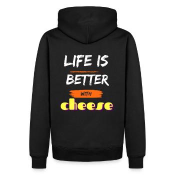 La vie est plus belle avec un t-shirt au fromage - Sweat à capuche Premium bio Homme - noir - Dos - Nico (187cm)