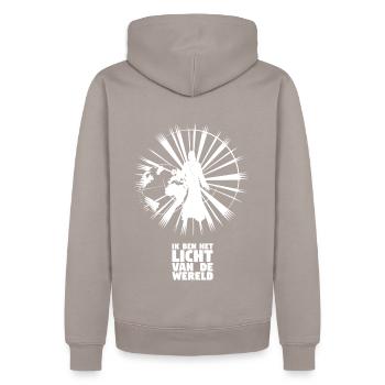 Light of the World - Dutch - Men’s Premium Organic Hoodie - taupe - Back - Nico (187cm)