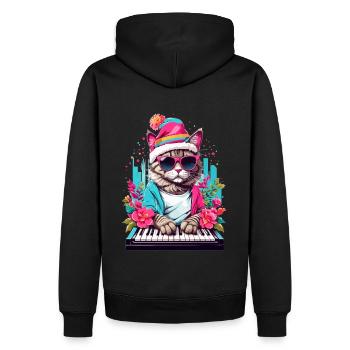 Süße Katze mit Piano - Männer Premium Bio Hoodie - Schwarz - Hinten - Nico (187cm)