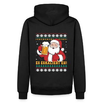 Weihnachten Es eskaliert Eh Ugly Christmas Sweater - Männer Premium Bio Hoodie - Schwarz - Hinten - Nico (187cm)