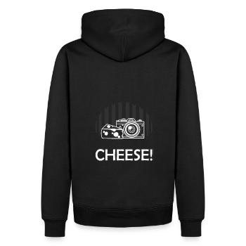 Cheese- Fotografen Fotografie Kamera Käse Design - Männer Premium Bio Hoodie - Schwarz - Hinten - Nico (187cm)