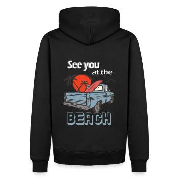 See you at the beach Beachlove Sunset - Männer Premium Bio Hoodie - Schwarz - Hinten - Nico (187cm)