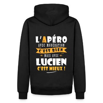 Lucien Apero T shirt Humour personnalisé lucien - Sweat à capuche Premium bio Homme - noir - Dos - Nico (187cm)