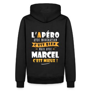 Marcel Apero T shirt Humour personnalisé marcel - Sweat à capuche Premium bio Homme - noir - Dos - Nico (187cm)