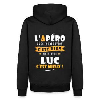 Luc Apero T shirt Humour personnalisé luc - Sweat à capuche Premium bio Homme - noir - Dos - Nico (187cm)