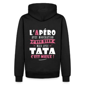 Tata Cadeau Humour cadeau tatie soeur tata - Sweat à capuche Premium bio Homme - noir - Dos - Nico (187cm)