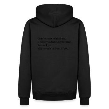 dear person behind me - Men’s Premium Organic Hoodie - black - Back - Nico (187cm)