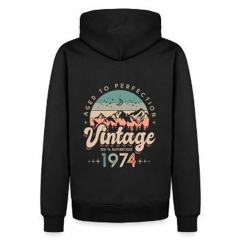 1974 Vintage anniversaire Né en 1974 - Sweat à capuche Premium bio Homme - noir - Dos - Nico (187cm)