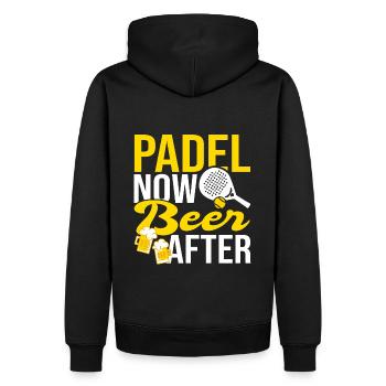 Padel now beer after Humour Sport Tennis - Sweat à capuche Premium bio Homme - noir - Dos - Nico (187cm)