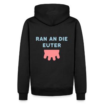 ★ Designfarben änderbar ★ Ran an die Euter, Zitzen - Männer Premium Bio Hoodie - Schwarz - Hinten - Nico (187cm)