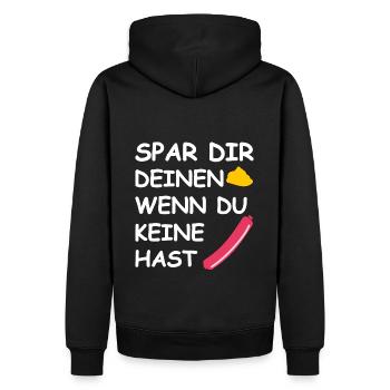 Spar dir deinen Senf - Männer Premium Bio Hoodie - Schwarz - Hinten - Nico (187cm)