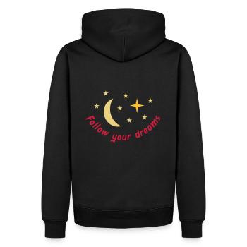 Suivez vos rêves (Lune, Étoiles) - Sweat à capuche Premium bio Homme - noir - Dos - Nico (187cm)