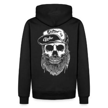 Ostseeliebe - Anker Skull Design - Männer Premium Bio Hoodie - Schwarz - Hinten - Nico (187cm)