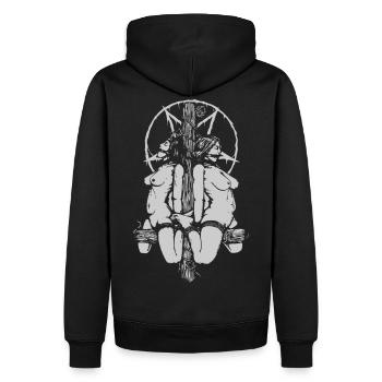 666 Satanistische Pentagramm liegend gefangen - Männer Premium Bio Hoodie - Schwarz - Hinten - Nico (187cm)