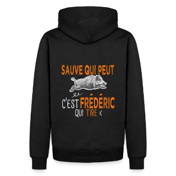 Frédéric c est frederic qui tire Humour Chasseur - Sweat à capuche Premium bio Homme - noir - Dos - Nico (187cm)
