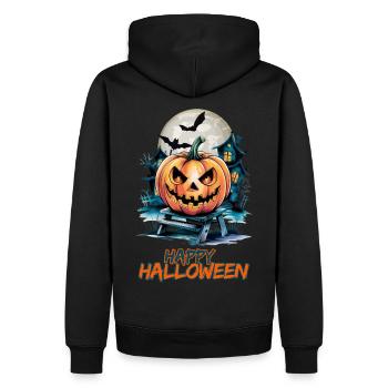 Happy Halloween with Spooky House & Jack-o'-lanterns - Men’s Premium Organic Hoodie - black - Back - Nico (187cm)