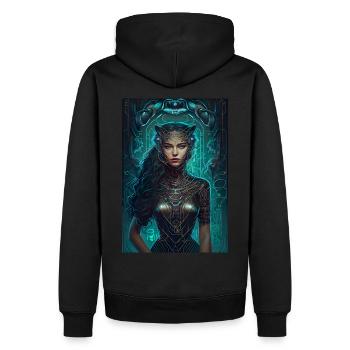 AI Art | Cyber Panther Woman - Männer Premium Bio Hoodie - Schwarz - Hinten - Nico (187cm)