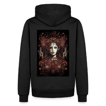 AI Art | Cyber Woman in Jugendstil - Männer Premium Bio Hoodie - Schwarz - Hinten - Nico (187cm)