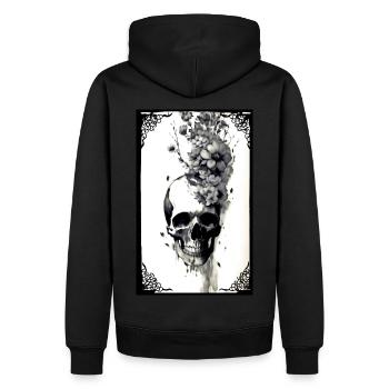 Totenkopf und Blumen - Männer Premium Bio Hoodie - Schwarz - Hinten - Nico (187cm)