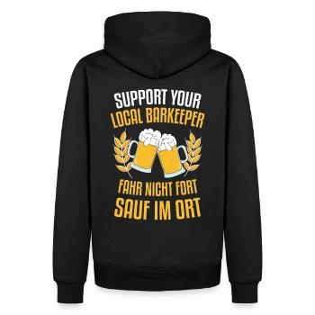 Fahr nicht fort Sauf im Ort - Männer Premium Bio Hoodie - Schwarz - Hinten - Nico (187cm)