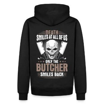 Fleischer Metzger Butcher Fleischerei Metzgerei - Männer Premium Bio Hoodie - Schwarz - Hinten - Nico (187cm)