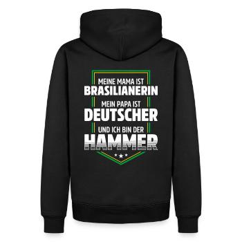 MAMA BRASILIANERIN | PAPA DEUTSCHER | HAMMER - Männer Premium Bio Hoodie - Schwarz - Hinten - Nico (187cm)