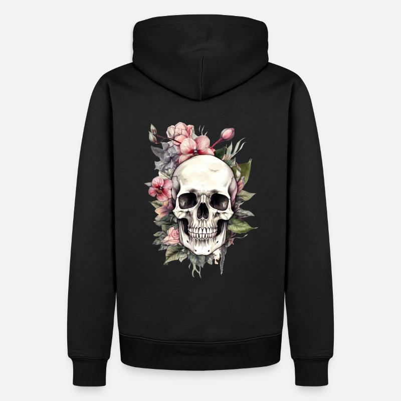 FLOWER SKULL - Männer Premium Bio Hoodie - Schwarz