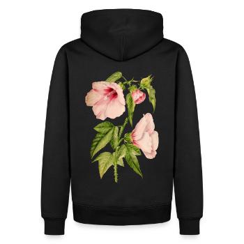 Hibiskus, botanische Illustration im Vintage-Stil - Männer Premium Bio Hoodie - Schwarz - Hinten - Nico (187cm)
