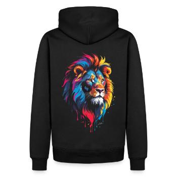 Bunter mehrfarbiger Löwe - Männer Premium Bio Hoodie - Schwarz - Hinten - Nico (187cm)