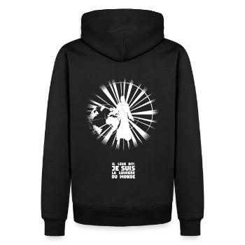 La lumière du monde - Français - Sweat à capuche Premium bio Homme - noir - Dos - Nico (187cm)