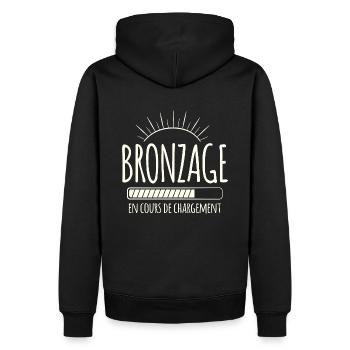 Tan Loading, Été, Vacances, Français - Sweat à capuche Premium bio Homme - noir - Dos - Nico (187cm)