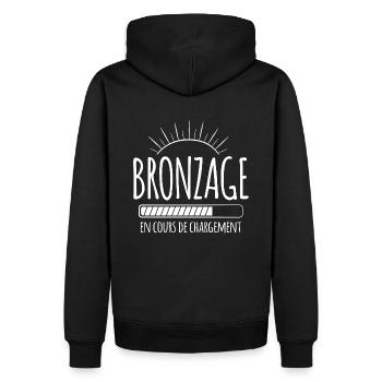 Tan Loading, Été, Vacances, Français - Sweat à capuche Premium bio Homme - noir - Dos - Nico (187cm)