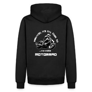 Motorrad Ü50 Rocket 3 Spruch - Männer Premium Bio Hoodie - Schwarz - Hinten - Nico (187cm)