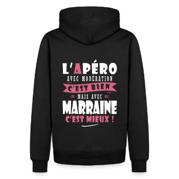 Marraine Cadeau Humour cadeau tatie soeur tata - Sweat à capuche Premium bio Homme - noir - Dos - Nico (187cm)
