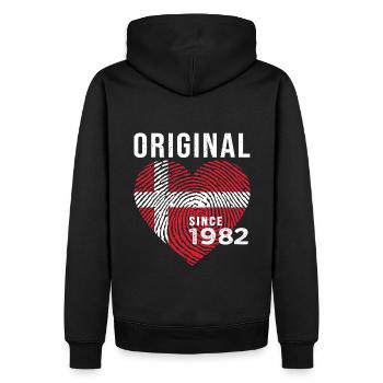 Anniversary 1982 Original Since 1982 Denmark - Men’s Premium Organic Hoodie - black - Back - Nico (187cm)