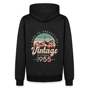 Jahrgang 1955 Geburtstag Jahrgang 1955 - Männer Premium Bio Hoodie - Schwarz - Hinten - Nico (187cm)