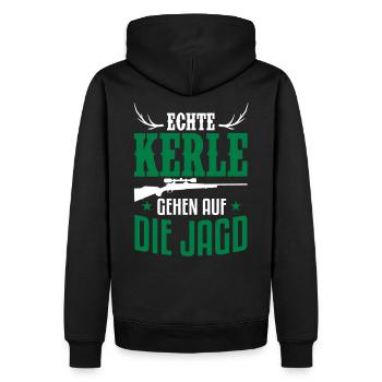 Jäger: Echte Kerle gehen auf die Jagd - Männer Premium Bio Hoodie - Schwarz - Hinten - Nico (187cm)