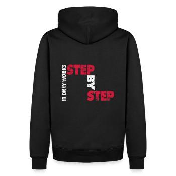 Step by Step | Schritt für Schritt - Männer Premium Bio Hoodie - Schwarz - Hinten - Nico (187cm)