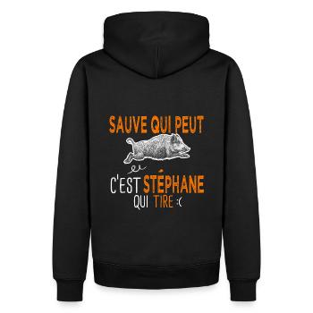 Stéphane c est stephane qui tire Humour Chasseur - Sweat à capuche Premium bio Homme - noir - Dos - Nico (187cm)