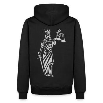 Justitia - Men’s Premium Organic Hoodie - black - Back - Nico (187cm)