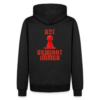 ROT GEWINNT IMMER - BRETTSPIELE GESCHENK - Männer Premium Bio Hoodie - Schwarz - Hinten - Nico (187cm)